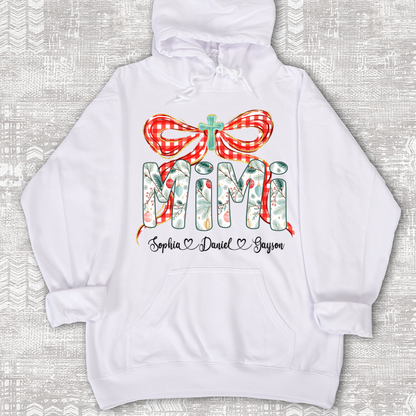 Mimi Christmas Bow, Personalized Mimi and Grankids Shirt