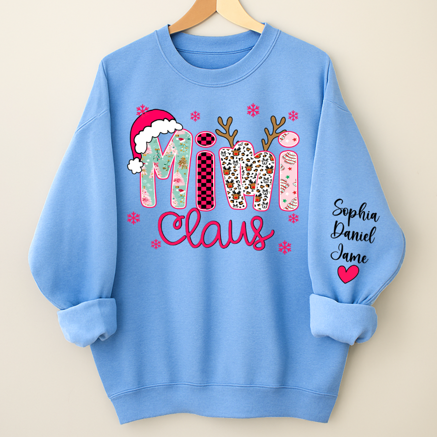 Mimi Claus Personalized Mimi Nana Grandma and Grandkids Christmas Gift Shirt