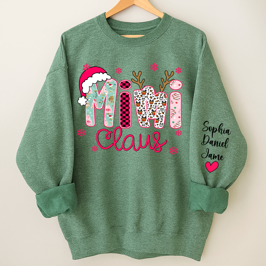 Mimi Claus Personalized Mimi Nana Grandma and Grandkids Christmas Gift Shirt