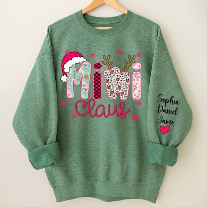 Mimi Claus Personalized Mimi Nana Grandma and Grandkids Christmas Gift Shirt