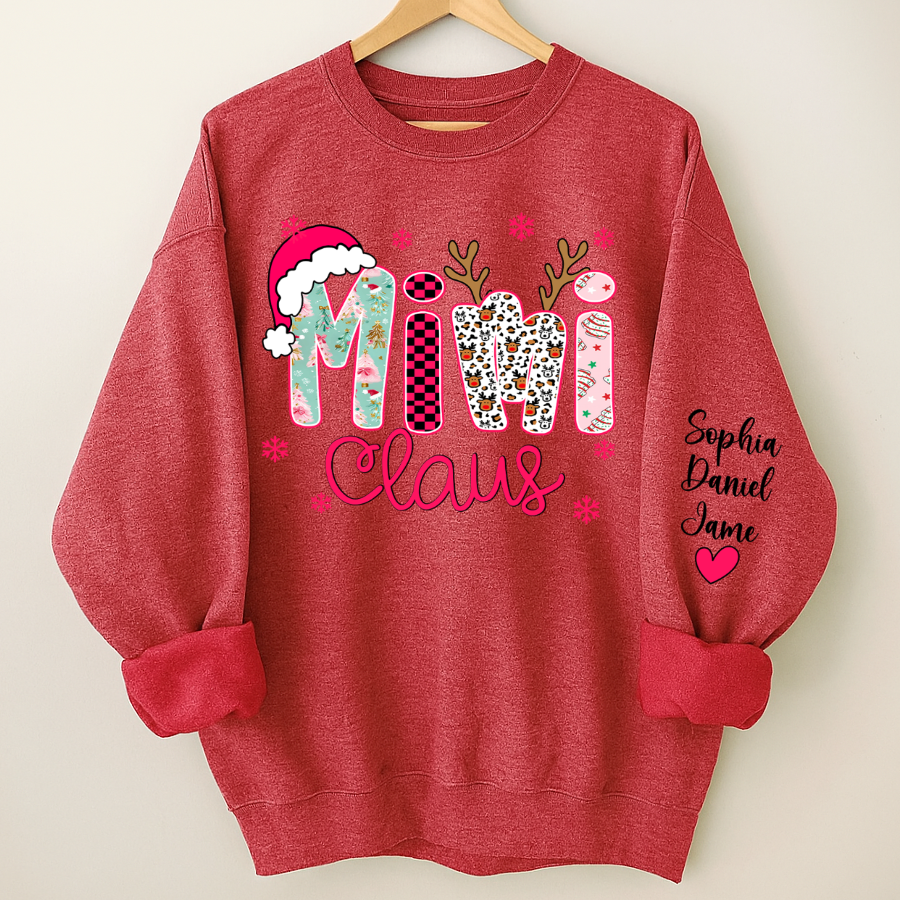 Mimi Claus Personalized Mimi Nana Grandma and Grandkids Christmas Gift Shirt
