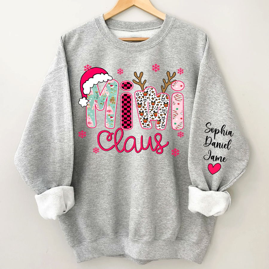 Mimi Claus Personalized Mimi Nana Grandma and Grandkids Christmas Gift Shirt