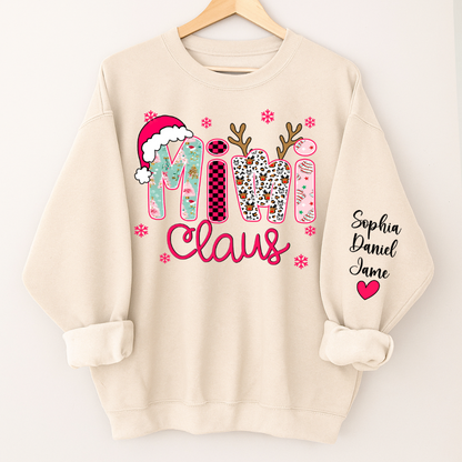 Mimi Claus Personalized Mimi Nana Grandma and Grandkids Christmas Gift Shirt
