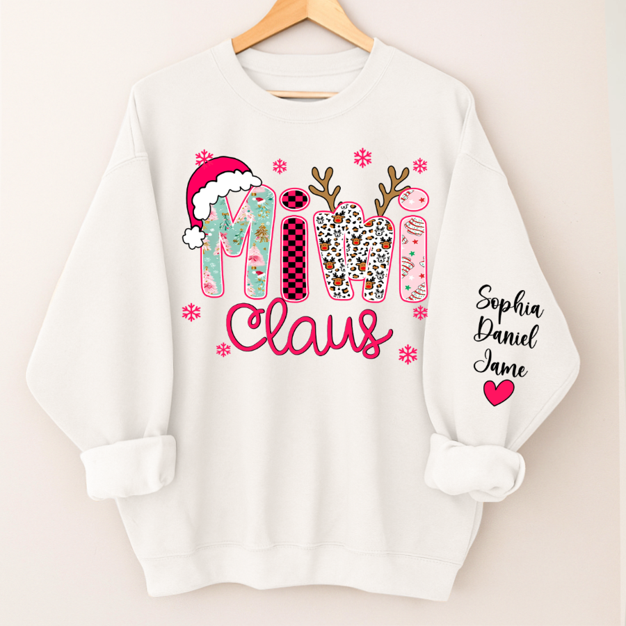 Mimi Claus Personalized Mimi Nana Grandma and Grandkids Christmas Gift Shirt