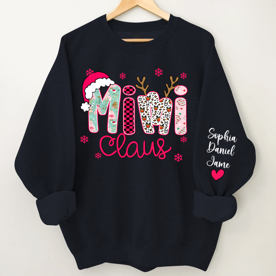 Mimi Claus Personalized Mimi Nana Grandma and Grandkids Christmas Gift Shirt
