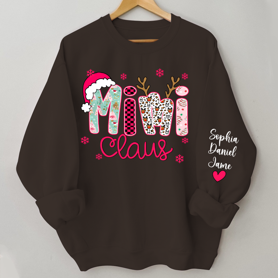 Mimi Claus Personalized Mimi Nana Grandma and Grandkids Christmas Gift Shirt