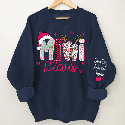 Mimi Claus Personalized Mimi Nana Grandma and Grandkids Christmas Gift Shirt