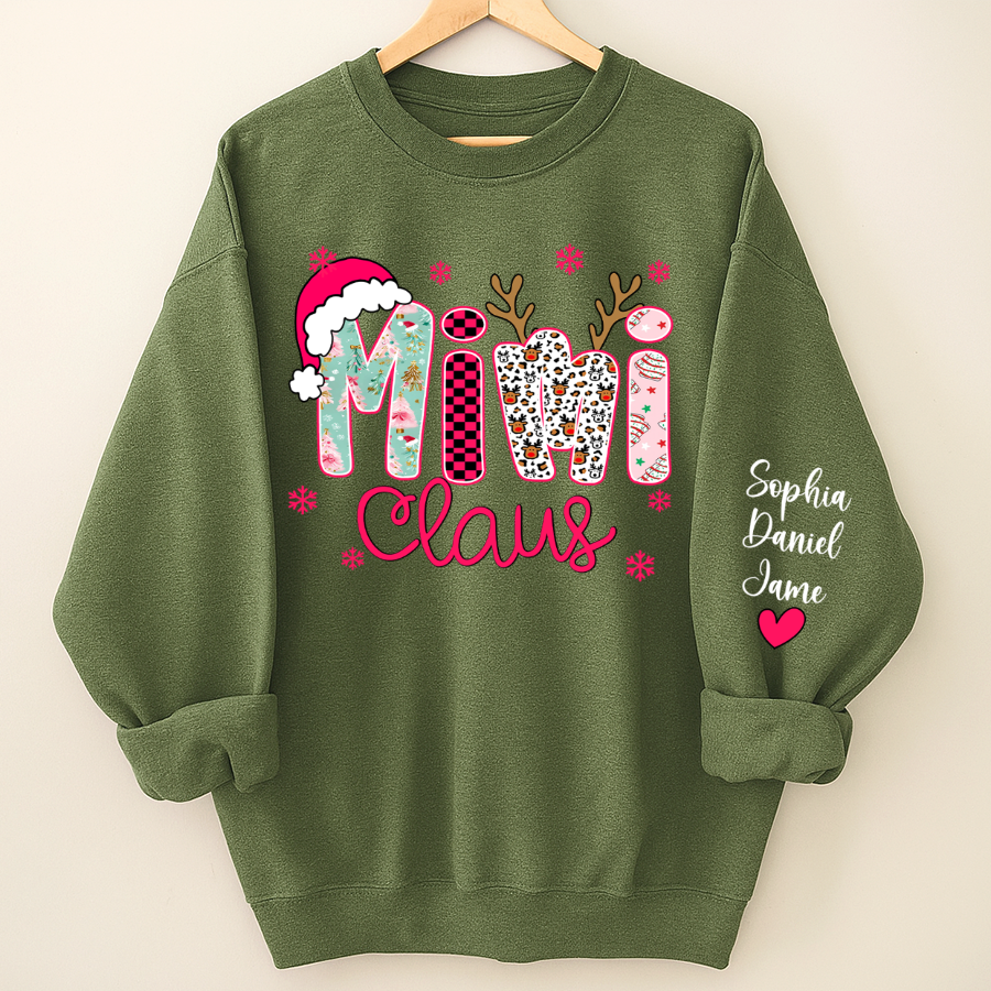 Mimi Claus Personalized Mimi Nana Grandma and Grandkids Christmas Gift Shirt