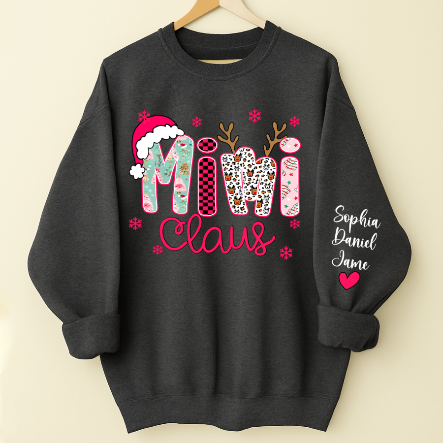 Mimi Claus Personalized Mimi Nana Grandma and Grandkids Christmas Gift Shirt