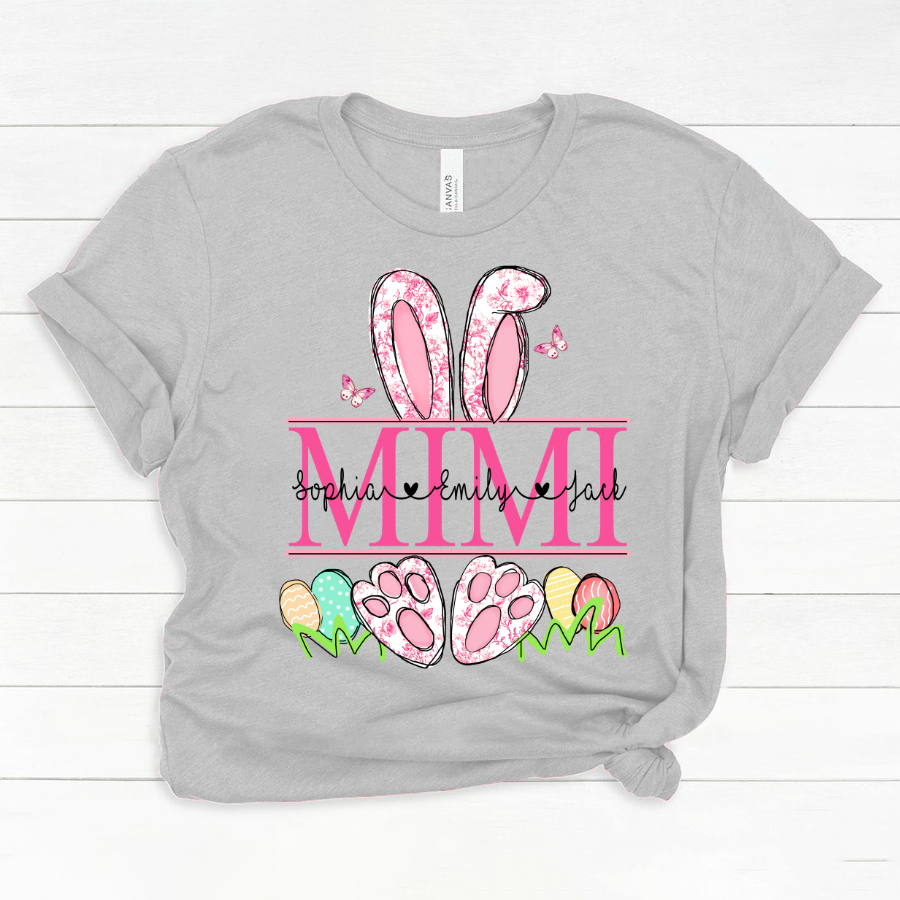 Mimi Easter Pink Floral Chinoiserie Bunny And Grandkids Classic Canvas