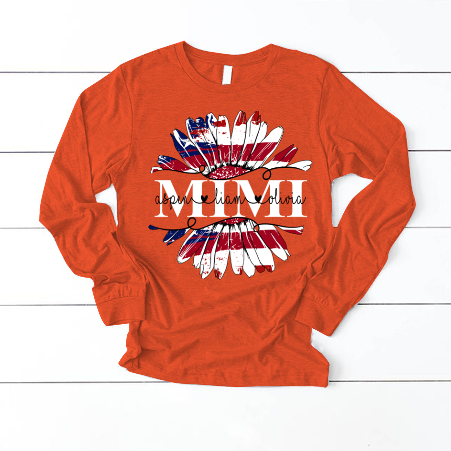 Mimi Flower Daisy Flag Custom Names And Grandkids 4th of july Longsleeve