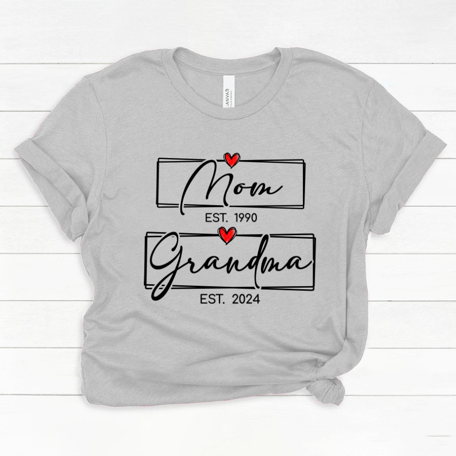 Mom Est Grandma Est Custom Heart Grandma Shirt, Mom Grandma  Classic Canvas