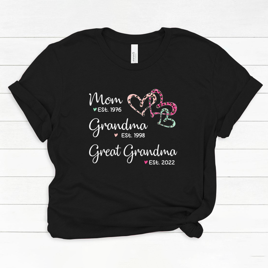 Mom Est Grandma Est Great Grandma Heart Leopard Black Classic Canvas