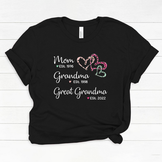 Mom Est Grandma Est Great Grandma Heart Leopard Black Classic Canvas