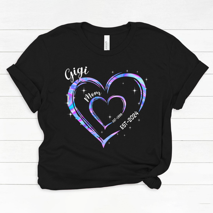 Mom Est Grandma Est Hearts Hologram, Best Mother's Day Gift Classic Canvas