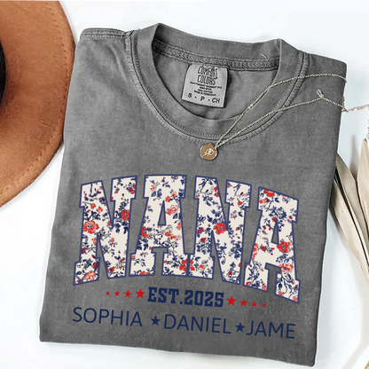 Nana America Floral Est Year Custom Nana And Grandkids