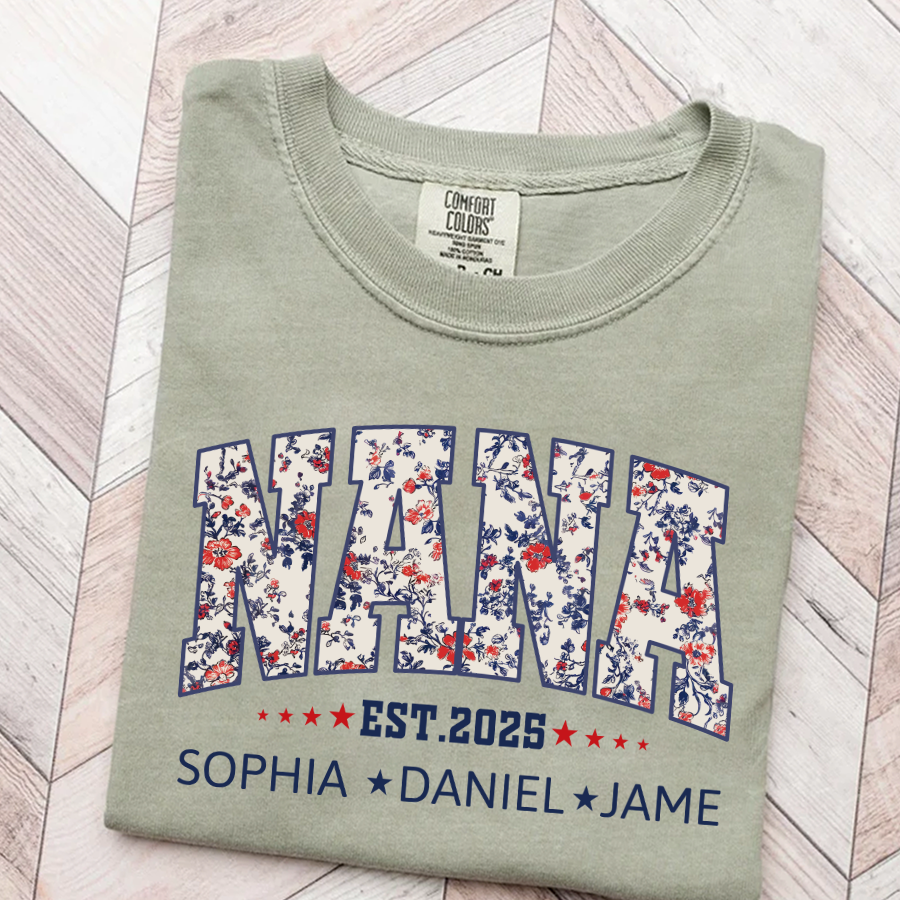 Nana America Floral Est Year Custom Nana And Grandkids