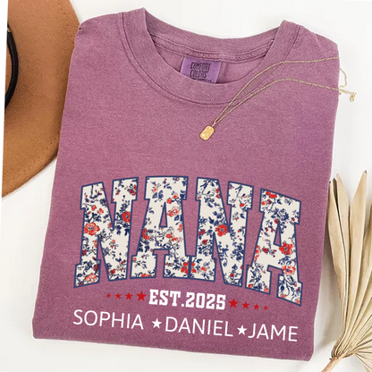 Nana America Floral Est Year Custom Nana And Grandkids