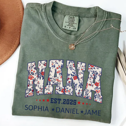 Nana America Floral Est Year Custom Nana And Grandkids