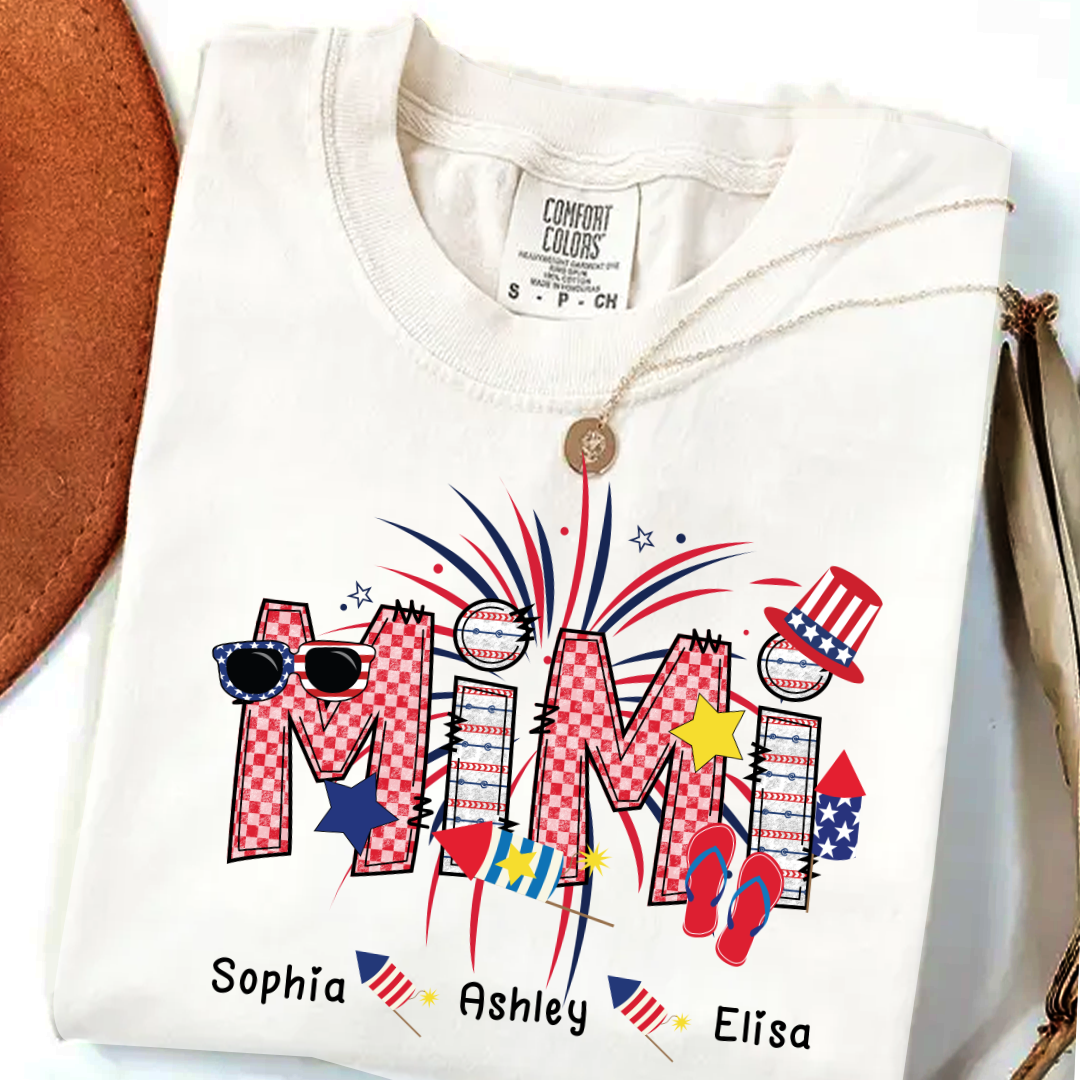 Patriotic Doodle 4th Of July Personalized Mimi And Grandkid Personalized Independence Day Shirt