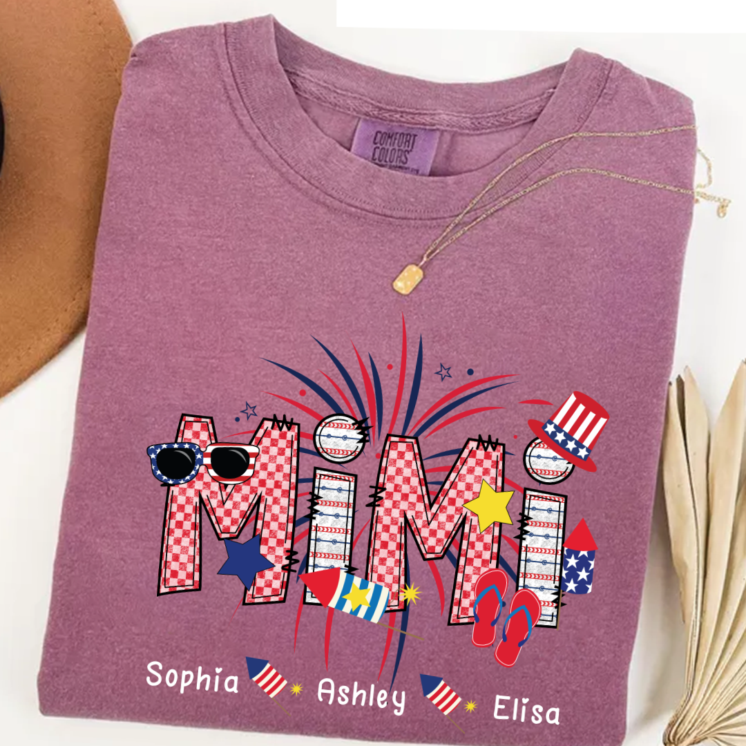 Patriotic Doodle 4th Of July Personalized Mimi And Grandkid Personalized Independence Day Shirt