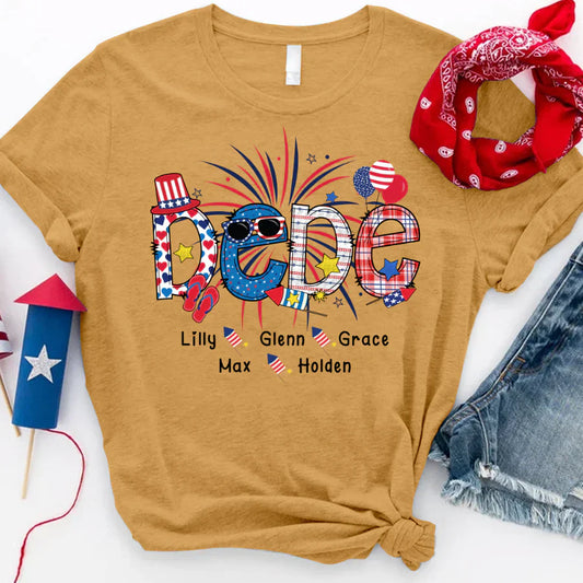 Patriotic Doodle 4th Of July Dede And Grandkid CTH01 T-Shirt