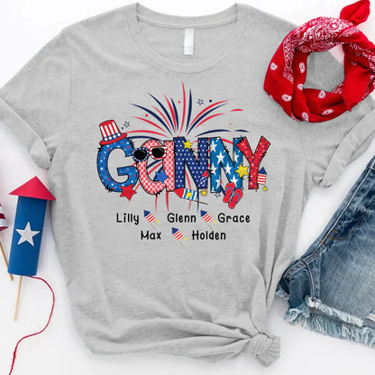 Patriotic Doodle 4th Of July Ganny And Grandkid CTH01 T-Shirt