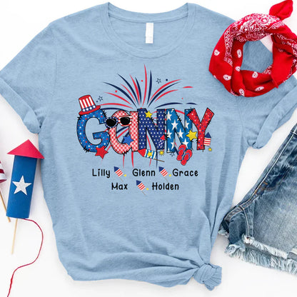 Patriotic Doodle 4th Of July Ganny And Grandkid CTH01 T-Shirt
