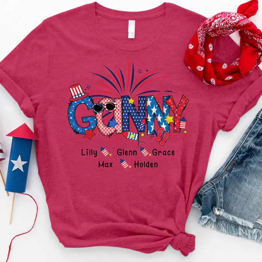 Patriotic Doodle 4th Of July Ganny And Grandkid CTH01 T-Shirt