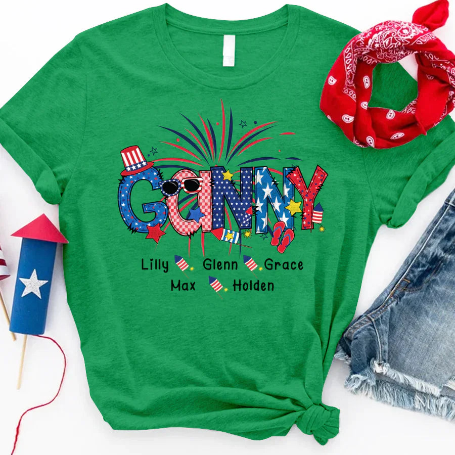 Patriotic Doodle 4th Of July Ganny And Grandkid CTH01 T-Shirt