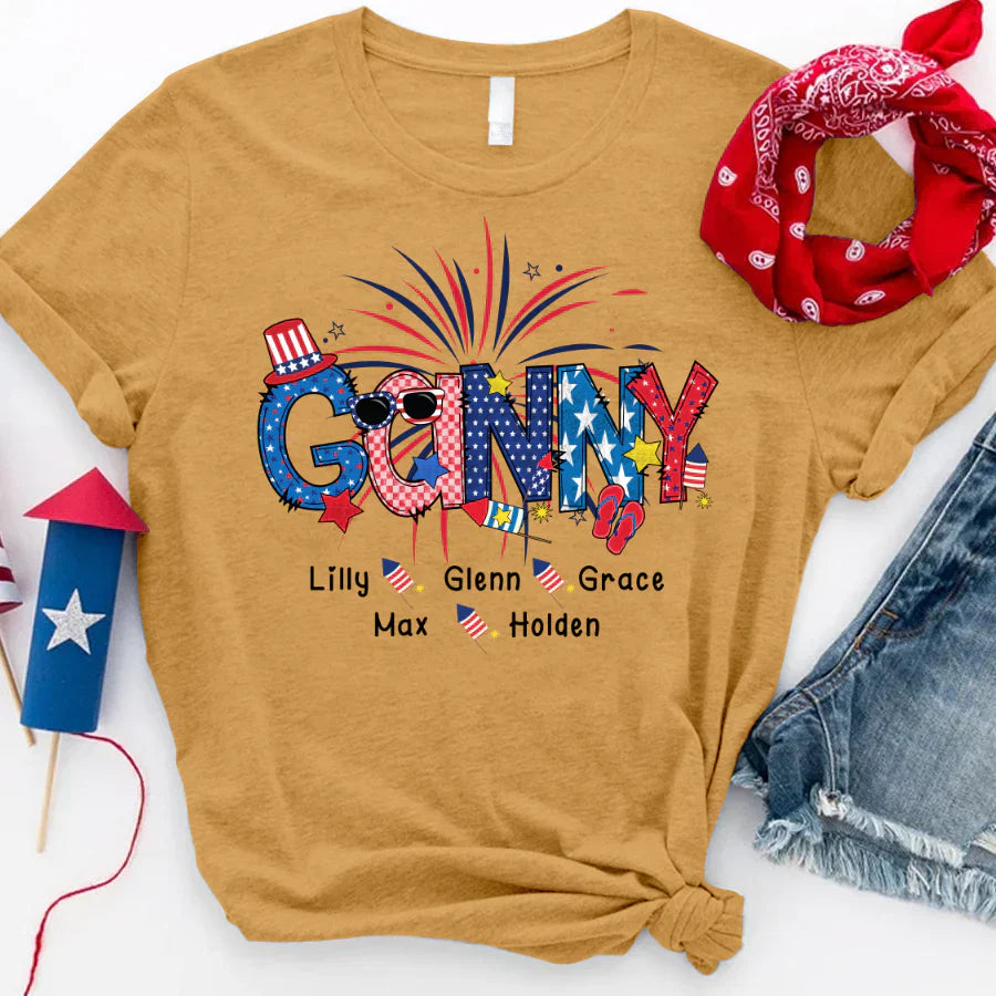 Patriotic Doodle 4th Of July Ganny And Grandkid CTH01 T-Shirt