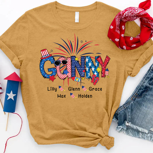Patriotic Doodle 4th Of July Ganny And Grandkid CTH01 T-Shirt