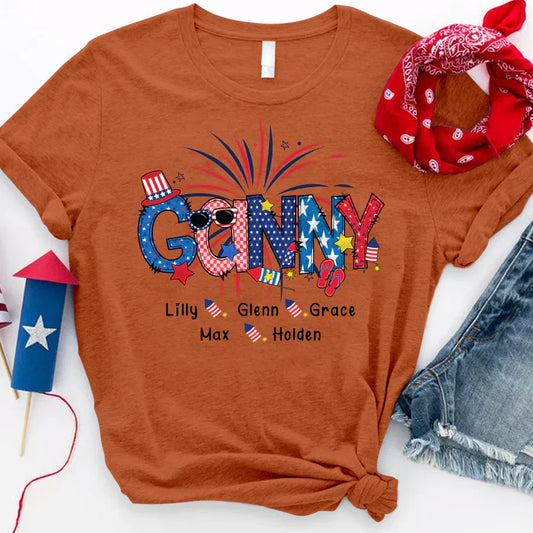 Patriotic Doodle 4th Of July Ganny And Grandkid CTH01 T-Shirt