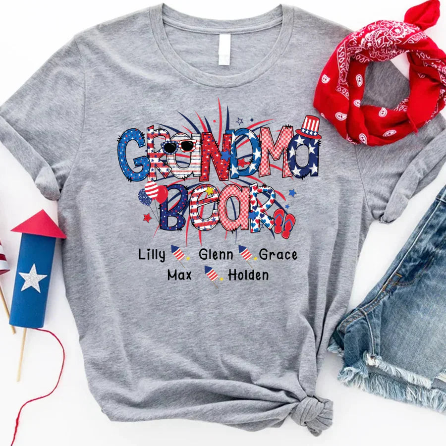 Patriotic Doodle 4th Of July Grandma Bear And Grandkid CTH01 T-Shirt