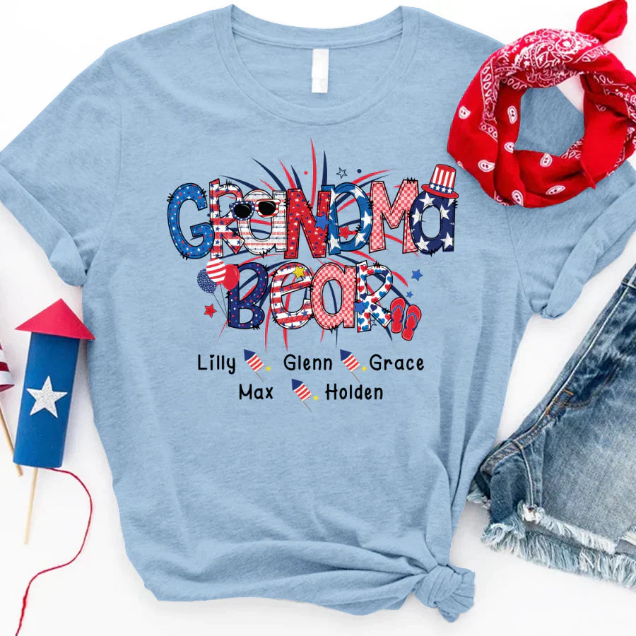 Patriotic Doodle 4th Of July Grandma Bear And Grandkid CTH01 T-Shirt