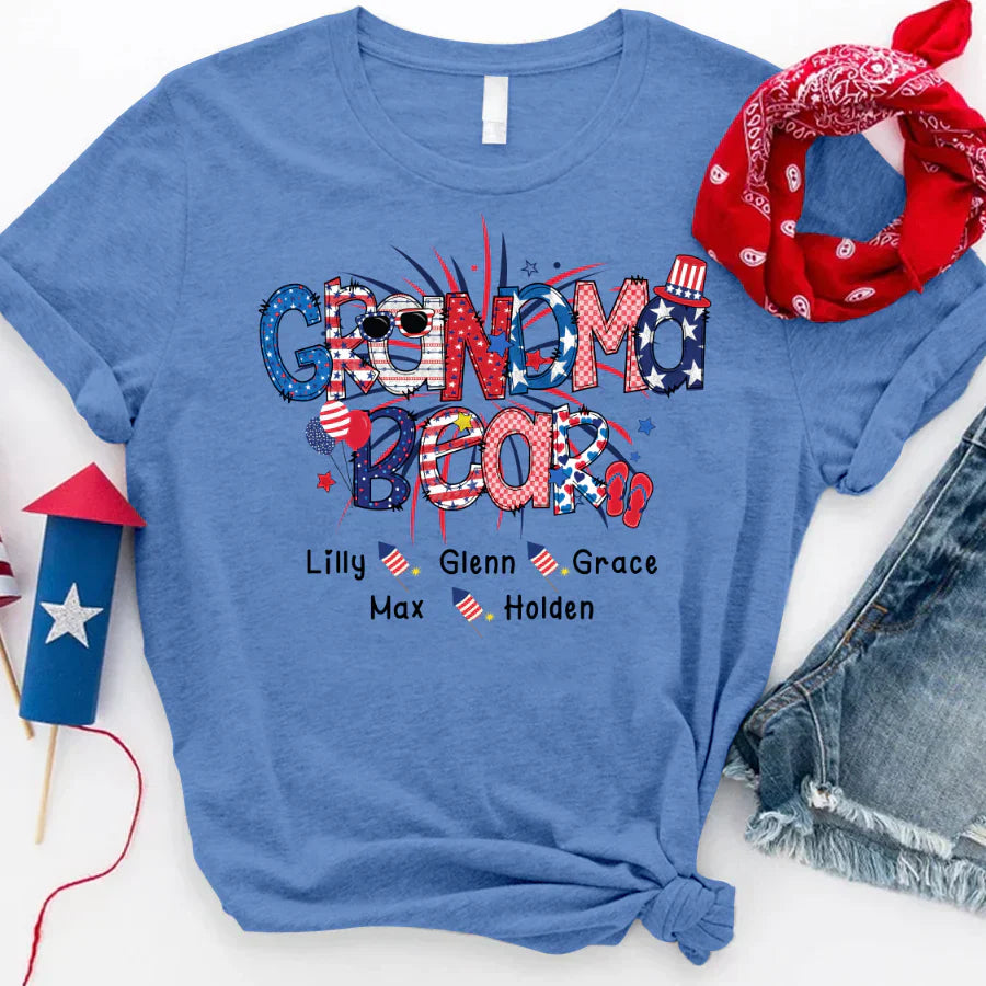 Patriotic Doodle 4th Of July Grandma Bear And Grandkid CTH01 T-Shirt