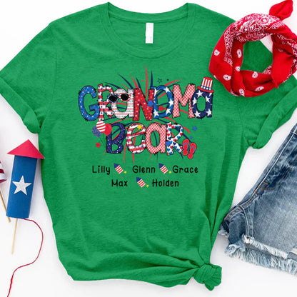 Patriotic Doodle 4th Of July Grandma Bear And Grandkid CTH01 T-Shirt