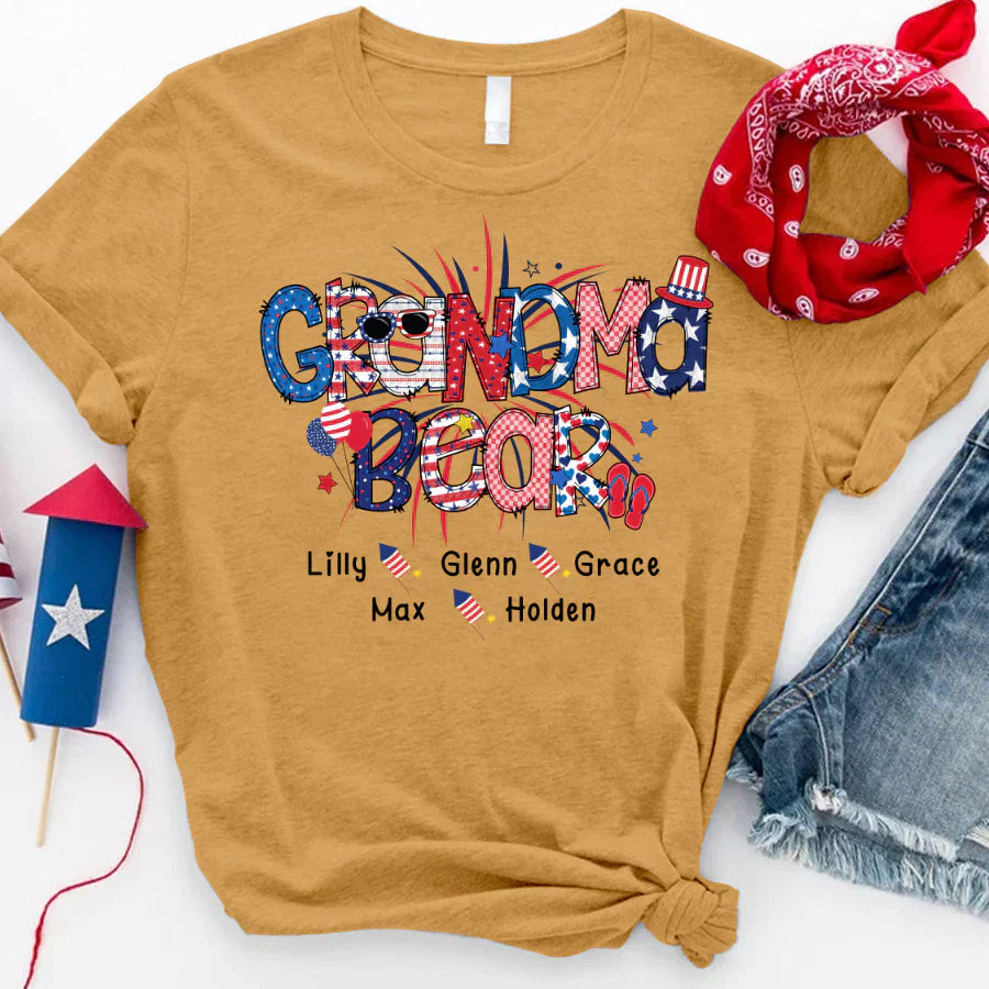 Patriotic Doodle 4th Of July Grandma Bear And Grandkid CTH01 T-Shirt