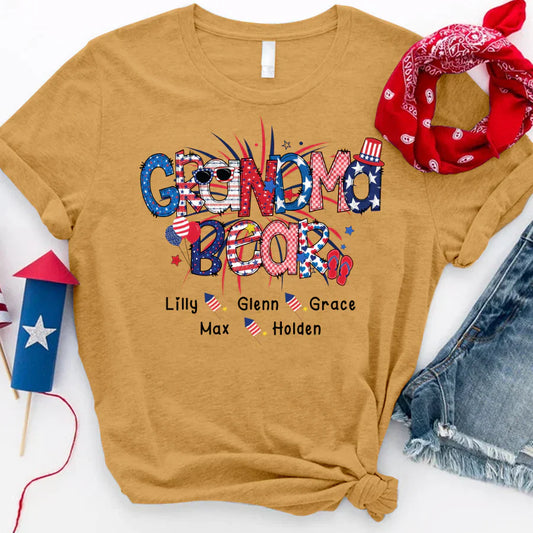 Patriotic Doodle 4th Of July Grandma Bear And Grandkid CTH01 T-Shirt