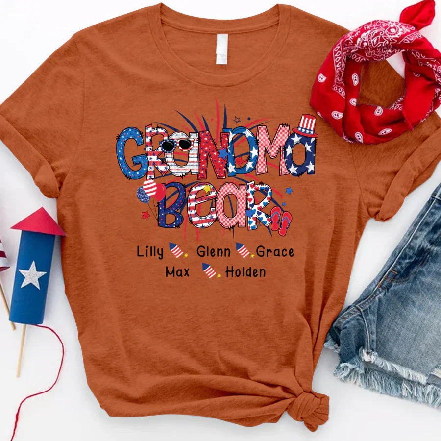 Patriotic Doodle 4th Of July Grandma Bear And Grandkid CTH01 T-Shirt