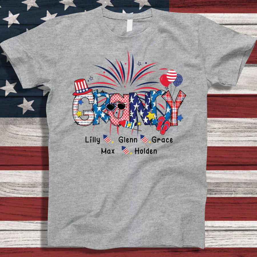 Patriotic Doodle 4th Of July Grandy And Grandkid CTH01 T-Shirt
