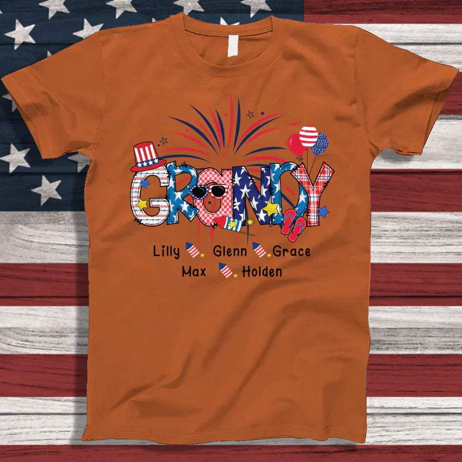 Patriotic Doodle 4th Of July Grandy And Grandkid CTH01 T-Shirt