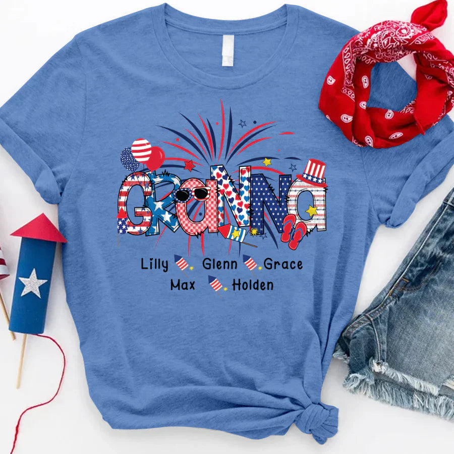 Patriotic Doodle 4th Of July Granna And Grandkid CTH01 T-Shirt
