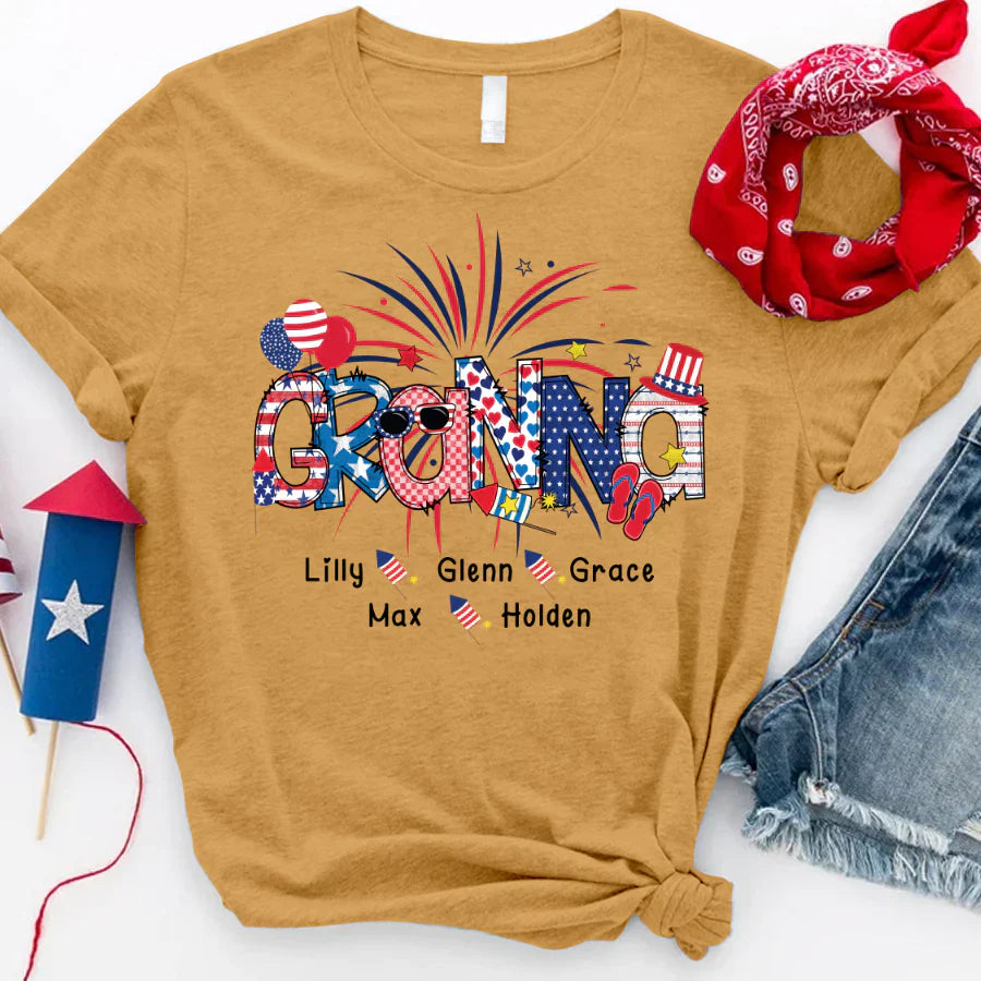 Patriotic Doodle 4th Of July Granna And Grandkid CTH01 T-Shirt