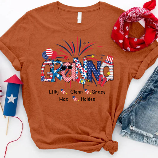 Patriotic Doodle 4th Of July Granna And Grandkid CTH01 T-Shirt