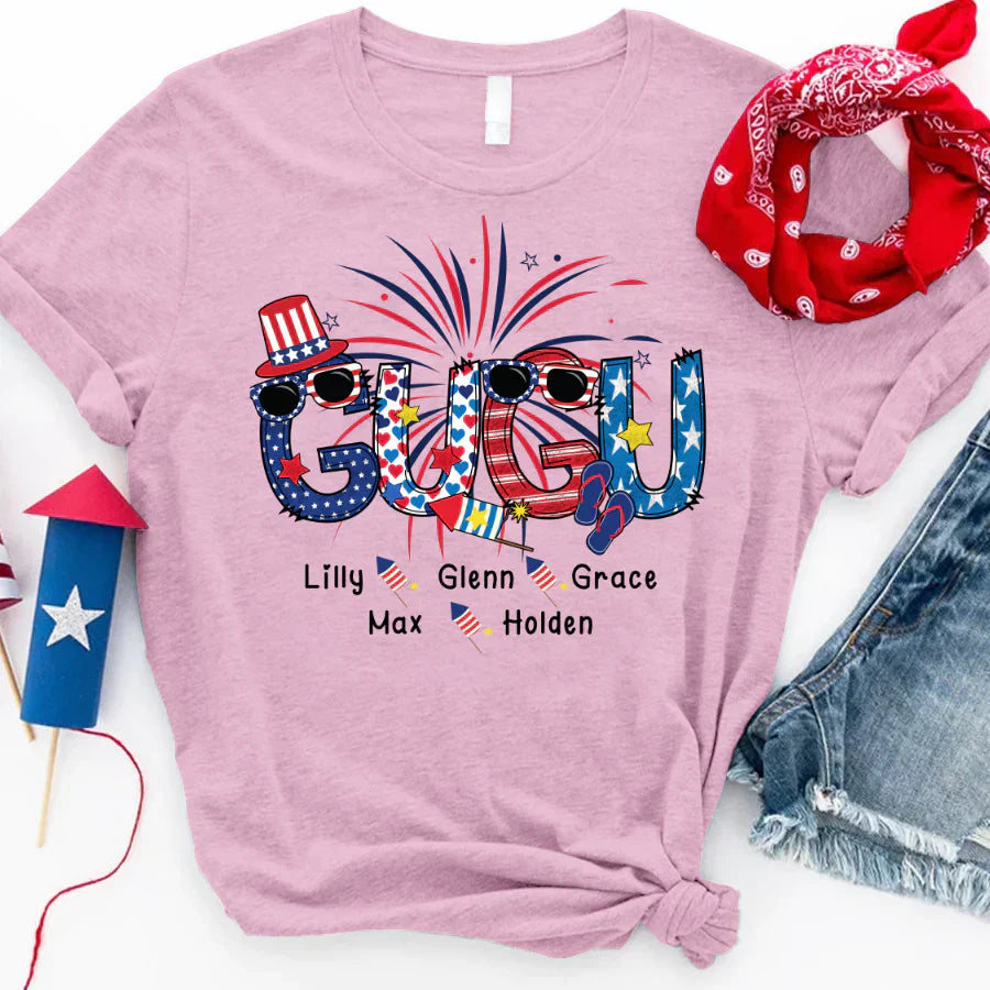 Patriotic Doodle 4th Of July Gugu And Grandkid CTH01 T-Shirt