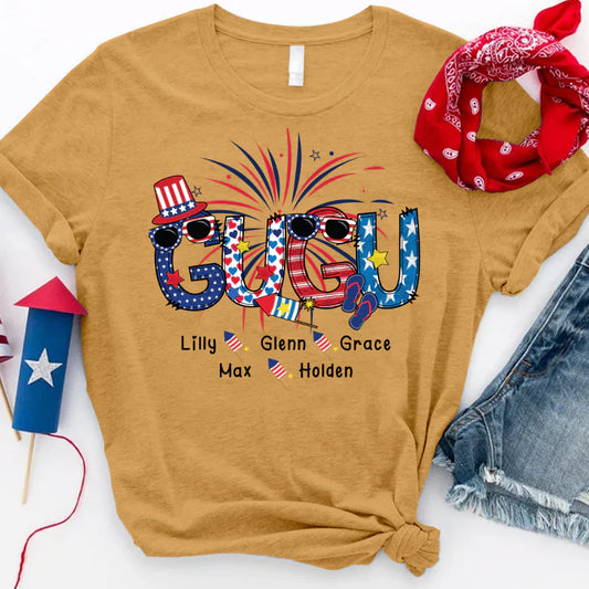 Patriotic Doodle 4th Of July Gugu And Grandkid CTH01 T-Shirt