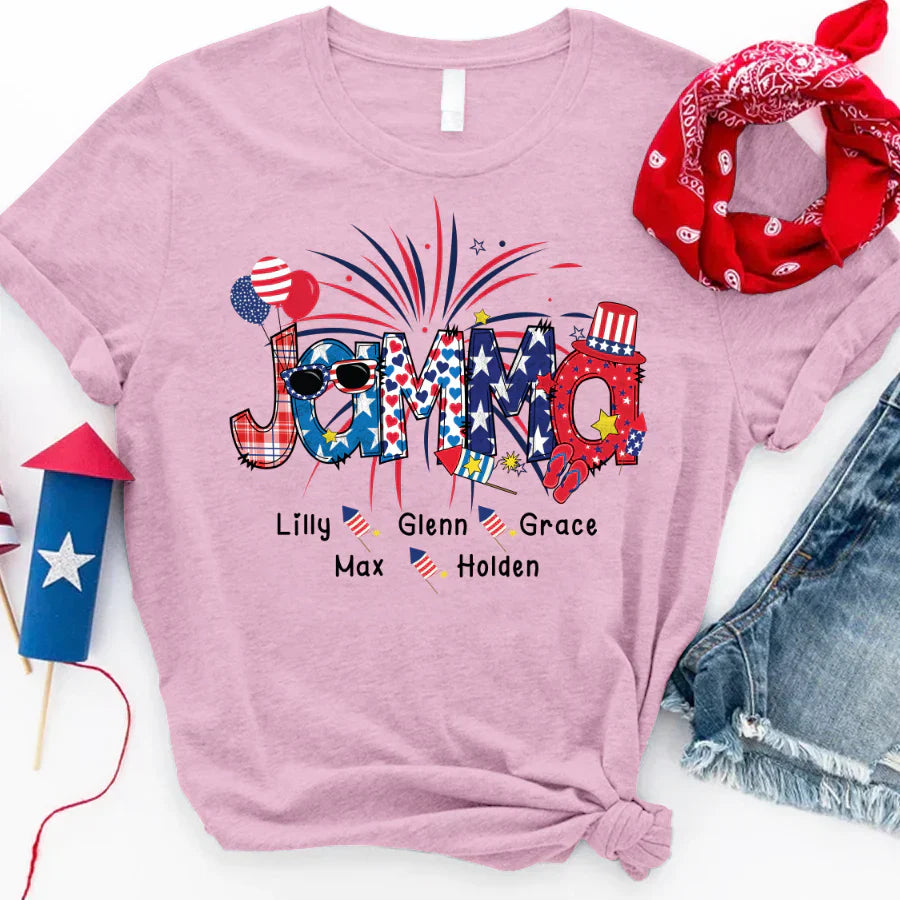 Patriotic Doodle 4th Of July Jamma And Grandkid CTH01 T-Shirt