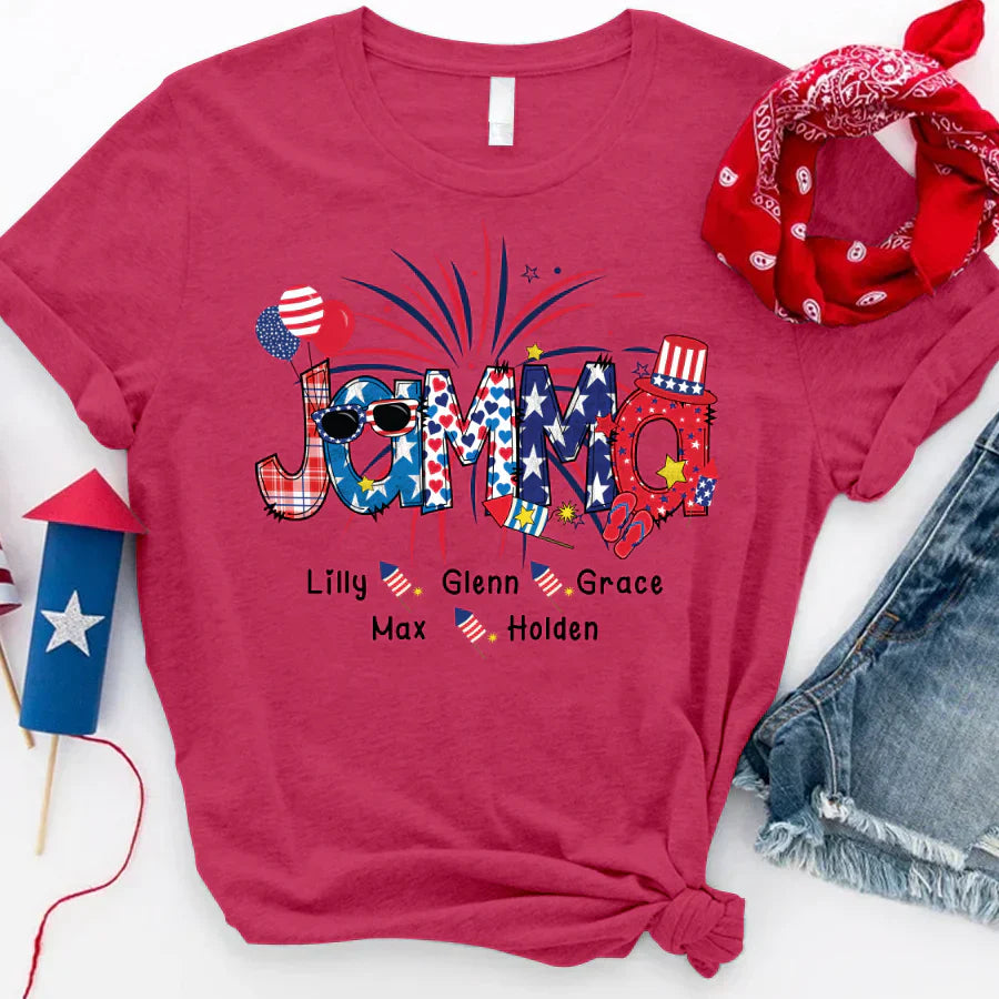 Patriotic Doodle 4th Of July Jamma And Grandkid CTH01 T-Shirt