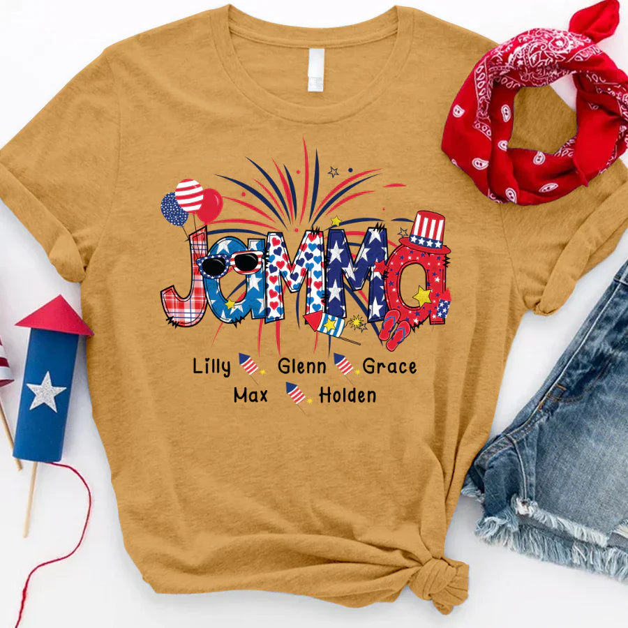 Patriotic Doodle 4th Of July Jamma And Grandkid CTH01 T-Shirt